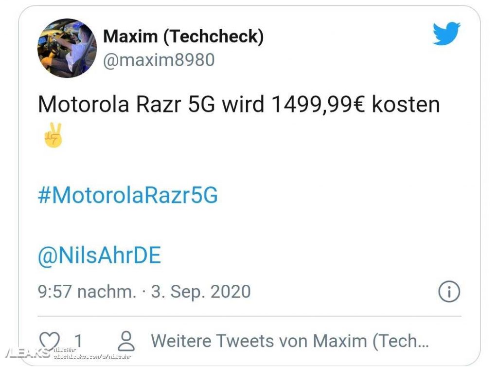 قیمت موتورولا ریزر 5G احتمالا ۱۵۰۰ یورو خواهد بود