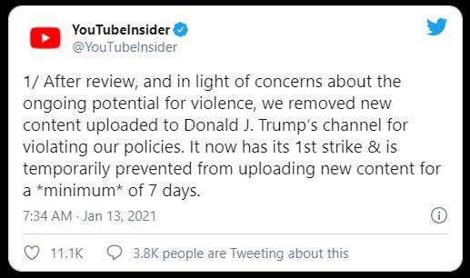 اکانت یوتیوب ترامپ موقتا مسدود شد