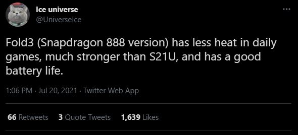 نسخه اسنپدراگون ۸۸۸ سامسونگ Galaxy Z Fold 3 کنترل دما و عمر باتری بهتر از Galaxy S21 Ultra دارد