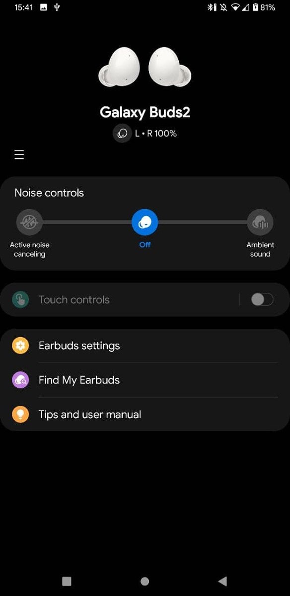 برنامه تنظیمات Galaxy Buds 2