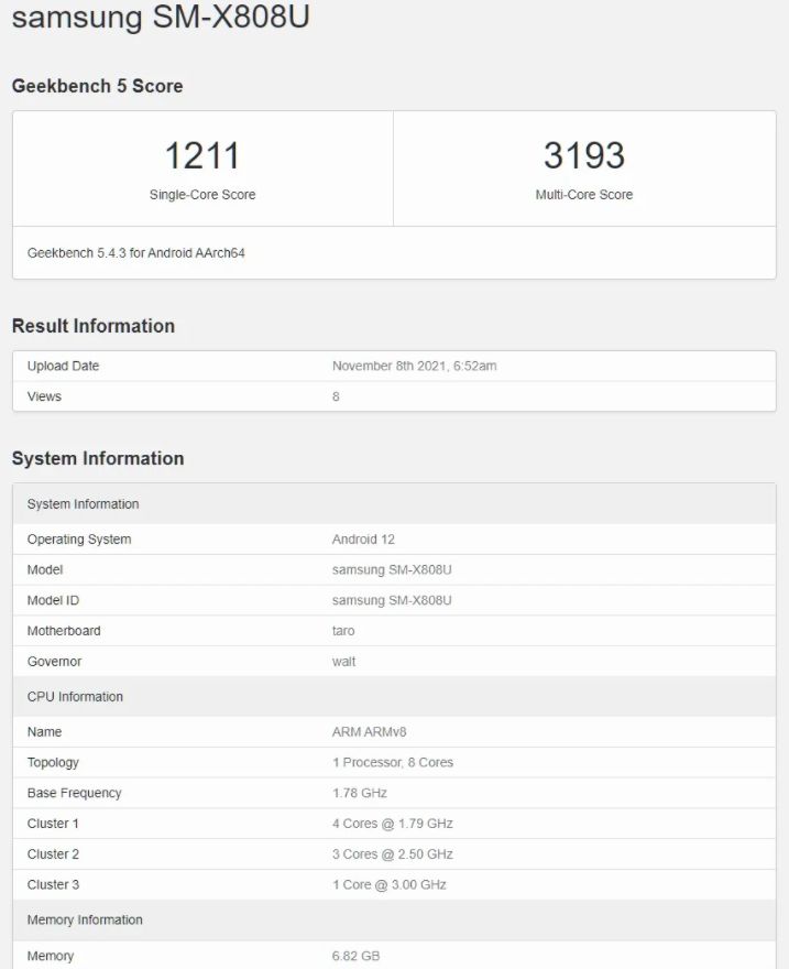 سامسونگ گلکسی Tab S8 پلاس با Snapdragon 898 در گیک بنچ رؤیت شد