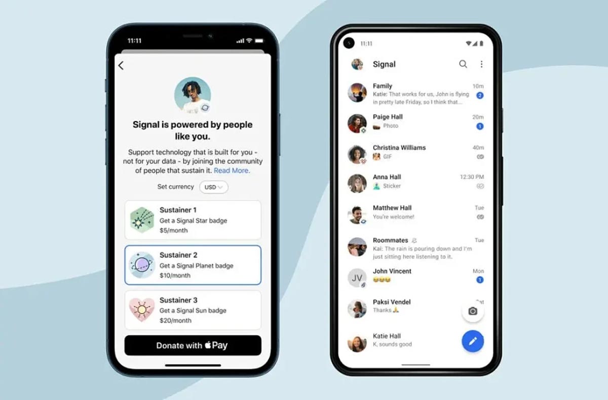 سیستم حمایت مالی برنامه Signal امکان حمایت مستقیم از این نرم افزار را ارائه می کند