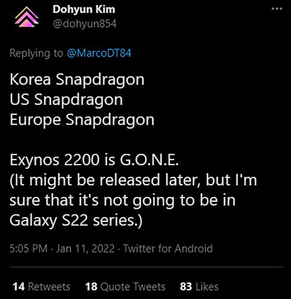 احتمالا تراشه Exynos 2200 به گلکسی S22 سامسونگ نرسد (رسما تکذیب شد)