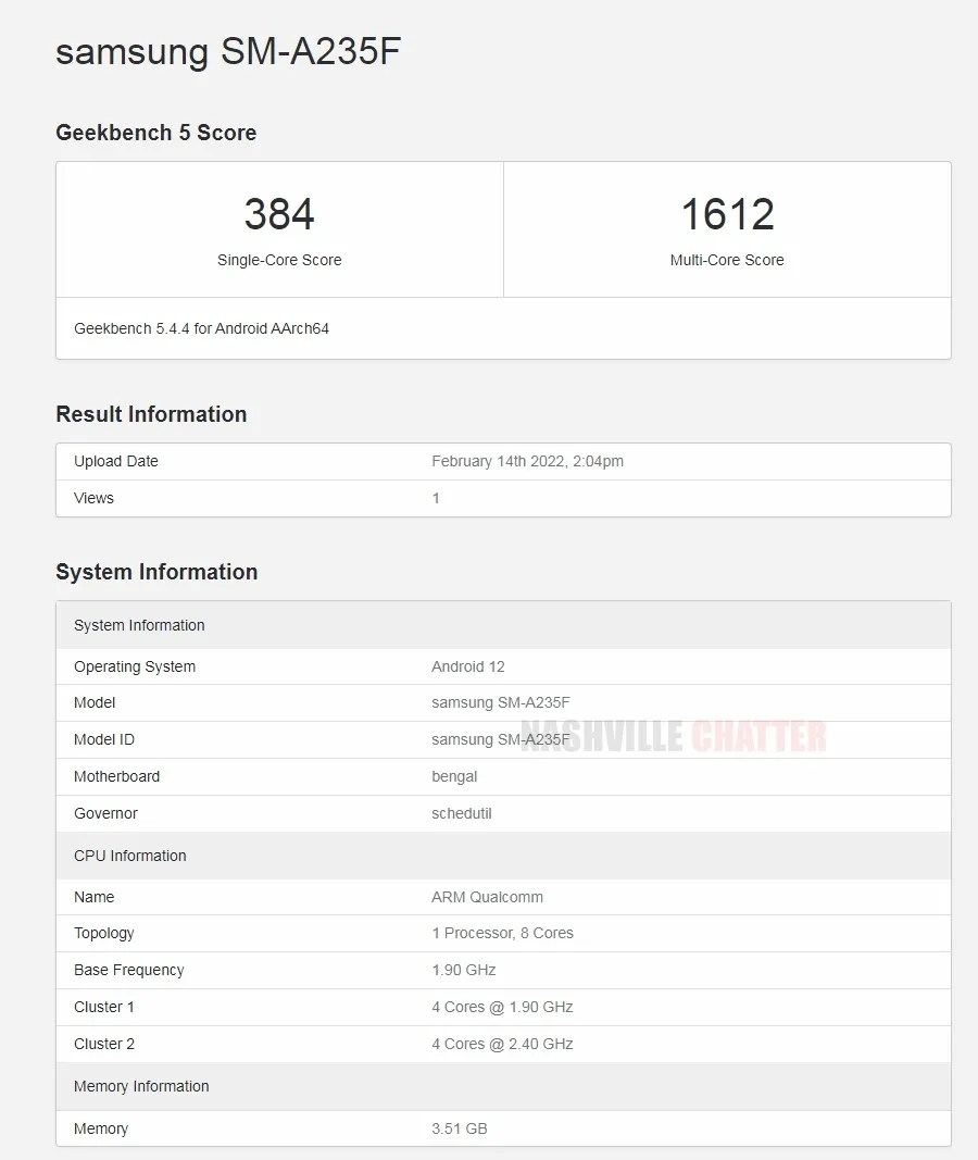 گلکسی A23 4G سامسونگ با تراشه اسنپدراگون ۶۸۰ در GeekBench  مشاهده شد