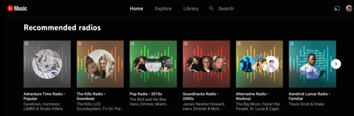 ویژگی Recommended radios در YouTube Music منتشر شد